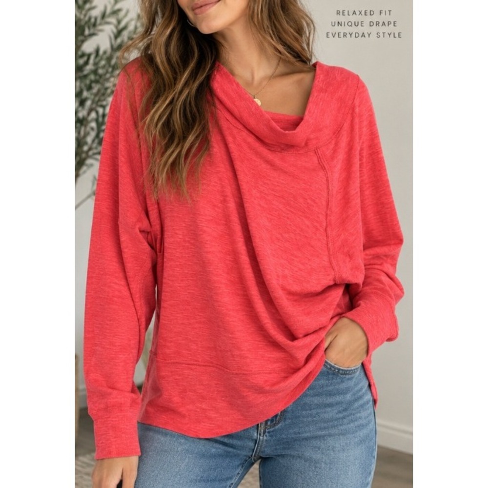 We The Free Free People Pink Draped Neck Slub Knit Dolman Top Size M